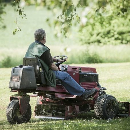 Tagestrukturierte HIlfe - Mann auf Rasenmäher